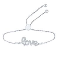 Sterling Silver Womens Round Diamond Love Word Bolo Adjustable Bracelet  Cttw