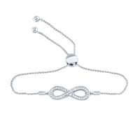 Sterling Silver Womens Round Diamond Infinity Bolo Adjustable Bracelet 1/4 Cttw