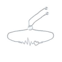 Sterling Silver Womens Round Diamond Heart Heartbeat Bolo Bracelet 1/8 Cttw