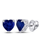 Sterling Silver Womens Lab-Created Blue Sapphire Heart Solitaire Stud Earrings 7.00 Cttw