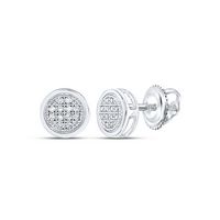 Sterling Silver Womens Round Diamond Cluster Earrings 1/20 Cttw