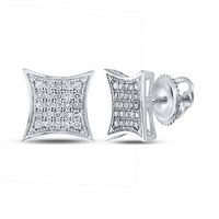Sterling Silver Womens Round Diamond Square Kite Cluster Earrings 1/6 Cttw