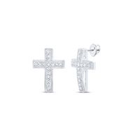 Sterling Silver Womens Round Diamond Cross Faith Stud Earrings 1/10 Cttw