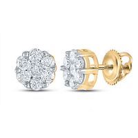 Yellow-tone Sterling Silver Womens Round Diamond Flower Cluster Earrings 1/4 Cttw