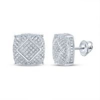 Sterling Silver Mens Round Diamond Cluster Stud Earrings 1/2 Cttw
