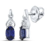 Sterling Silver Womens Oval Lab-Created Blue Sapphire Stud Earrings 7/8 Cttw