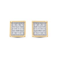 Yellow-tone Sterling Silver Womens Round Diamond Cluster Earrings 1/20 Cttw