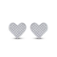 Sterling Silver Womens Round Diamond Heart Cluster Screwback Stud Earrings 1/10 Cttw