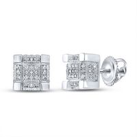 Sterling Silver Mens Round Diamond Cluster Square Earrings 1/4 Cttw