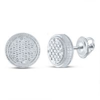 Sterling Silver Mens Round Diamond 3D Circle Cluster Stud Earrings 1/6 Cttw