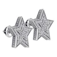 Sterling Silver Mens Round Diamond Star Cluster Stud Earrings 1/10 Cttw