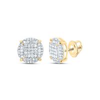 Yellow-tone Sterling Silver Mens Round Diamond Circle Cluster Earrings 1/2 Cttw