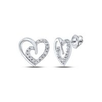 Sterling Silver Womens Round Diamond Fashion Heart Earrings 1/10 Cttw