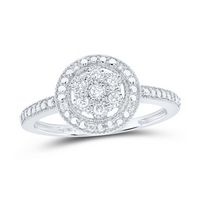 Sterling Silver Womens Round Diamond Flower Cluster Bridal Wedding Engagement Ring 1/8 Cttw