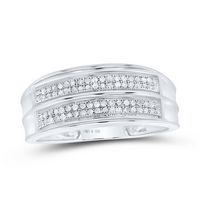 Sterling Silver Mens Round Pave-set Diamond Wedding Band Ring 1/4 Cttw