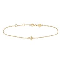 Yellow-tone Sterling Silver Womens Round Diamond Petite Cross Faith Bracelet 1/20 Cttw