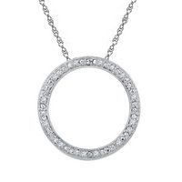 Sterling Silver Womens Round Diamond Circle Outline Pendant 1/20 Cttw