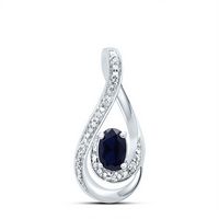 Sterling Silver Womens Oval Lab-Created Blue Sapphire Solitaire Teardrop Pendant 1/2 Cttw