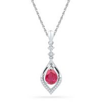 Sterling Silver Womens Oval Lab-Created Ruby Diamond Solitaire Pendant 1.00 Cttw