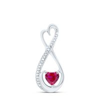 Sterling Silver Womens Heart Lab-Created Ruby Solitaire Diamond Infinity Heart Pendant 5/8 Cttw