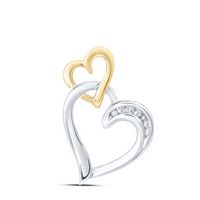 Two-tone Sterling Silver Womens Round Diamond Double Heart Pendant .03 Cttw