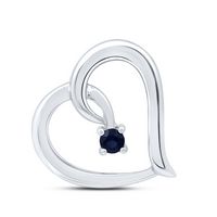 Sterling Silver Womens Round Lab-Created Blue Sapphire Heart Pendant 1/8 Cttw