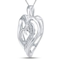 Sterling Silver Womens Round Diamond Heart Moving Twinkle Pendant .03 Cttw