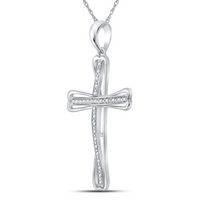 Sterling Silver Womens Round Diamond Cross Pendant 1/10 Cttw