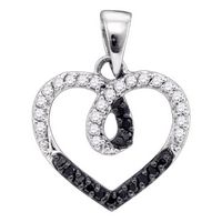 Sterling Silver Womens Round Black Color Enhanced Diamond Small Heart Pendant 1/4 Cttw