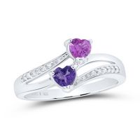 Sterling Silver Womens Heart Lab-Created Amethyst Pink Sapphire Bypass Ring 3/4 Cttw