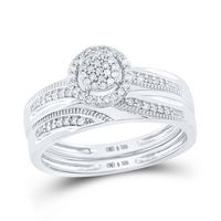Sterling Silver His &amp; Hers Round Diamond Cluster Matching Bridal Wedding Ring Band Set 1/4 Cttw