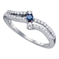 Sterling Silver Womens Round Blue Color Enhanced Diamond Solitaire Wedding Engagement Ring 1/3 Cttw