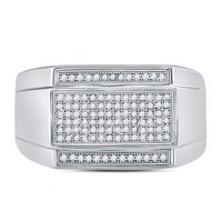 Sterling Silver Mens Round Diamond Rectangle Cluster Fashion Ring 1/3 Cttw