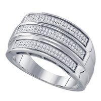 Sterling Silver Mens Round Diamond Triple Row Band Ring 3/8 Cttw