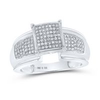 Sterling Silver Womens Diamond Elevated Square Cluster Bridal Wedding Engagement Ring 1/3 Cttw