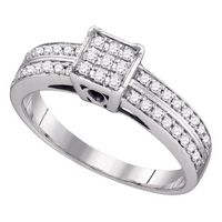 Sterling Silver Womens Round Diamond Square Cluster Bridal Wedding Engagement Ring 1/3 Cttw