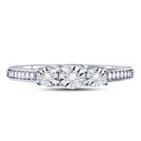 Sterling Silver Womens Round Diamond 3-stone Bridal Wedding Engagement Ring 1/6 Cttw
