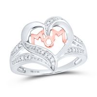 Sterling Silver Womens Round Diamond Mom Mother Heart Fashion Ring 1/10 Cttw