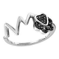 Sterling Silver Womens Round Black Color Enhanced Diamond Heartbeat Heart Band Ring 1/6 Cttw