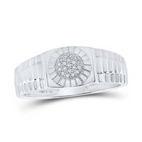 Sterling Silver Mens Round Diamond Cluster Ribbed Ring 1/20 Cttw