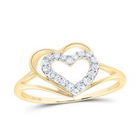 10kt Yellow Gold Womens Round Diamond Double Nested Heart Ring 1/8 Cttw