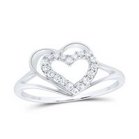 10kt White Gold Womens Round Diamond Double Nested Heart Ring 1/8 Cttw