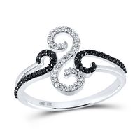 10kt White Gold Womens Round Black Color Enhanced Diamond Swirled Whimsical Band Ring 1/5 Cttw