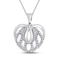10kt White Gold Womens Round Diamond Open Strand Heart Pendant 1/5 Cttw