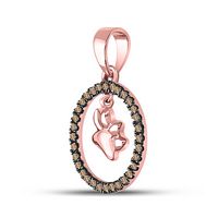 10kt Rose Gold Womens Round Brown Diamond Dog Paw Print Circle Pendant 1/5 Cttw