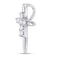10kt White Gold Womens Round Diamond Religious Cross Pendant 1/10 Cttw