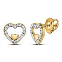 10kt Yellow Gold Womens Round Diamond Double Heart Earrings 1/8 Cttw