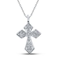 10kt White Gold Womens Round Diamond Religious Cross Pendant 1/20 Cttw