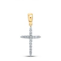10kt Yellow Gold Womens Round Diamond Religious Cross Pendant 1/8 Cttw