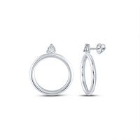 Sterling Silver Womens Round Diamond Fashion Circle Earrings 1/20 Cttw